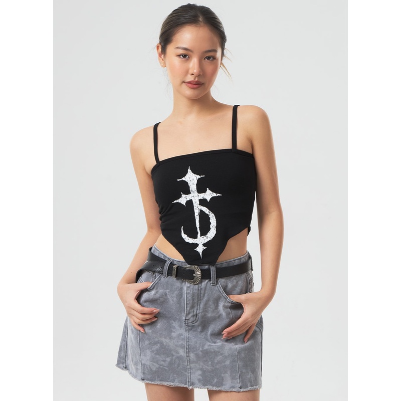 Thin Strap Graphic Top CM329 White S/M