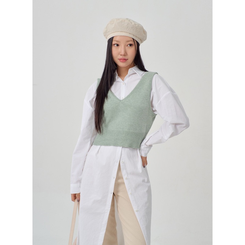 V-Neck Simple Vest IM316 Light beige S/M