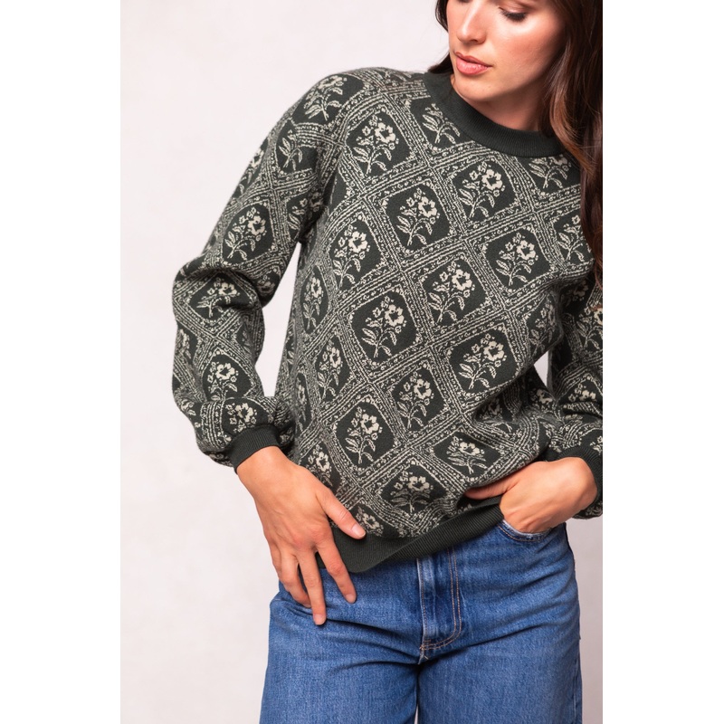Vivienne Sweater in Emerald Lattice Bloom XX Small