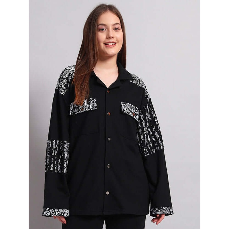 WOMEN SANGANERI SHIRT BLACK WITH WHITE PRINT XS