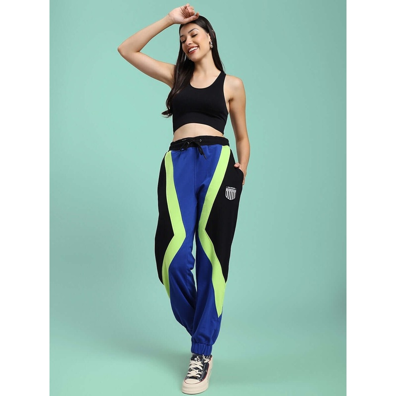 WOMENS ULTRA COLORBLOCK RELAXED-FIT JOGGERS BLUE-BLACK XS