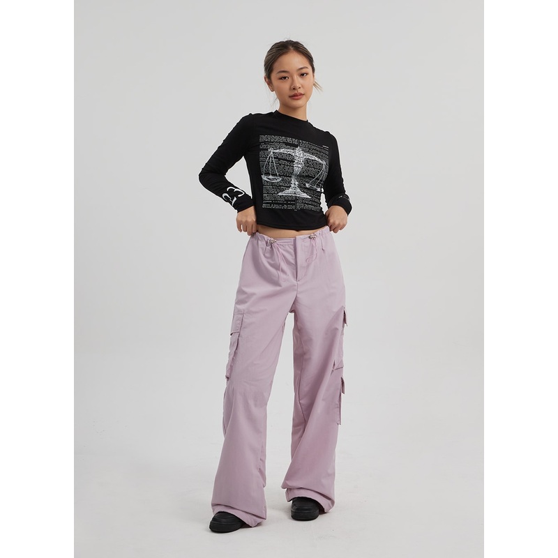Drawstring Cargo Baggy Pants CF313 Pink M/L