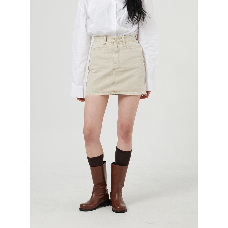 High Waist Cotton Skort OF328 Beige S