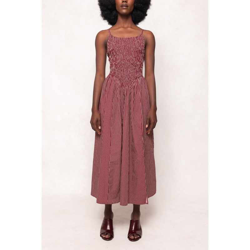 Maxwell Dress in Burgundy Pinstripe XX Small