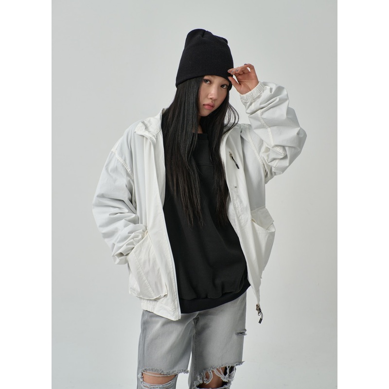 Oversized Zip-Up Jacket IF316 White M/L