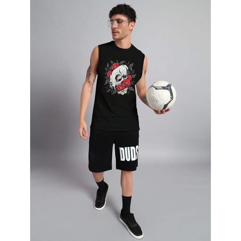 PEONIES SKULL CO-ORD SET BLACK XS