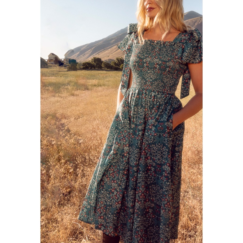 Rayna Dress in Teal Ribboned Garden XX Small