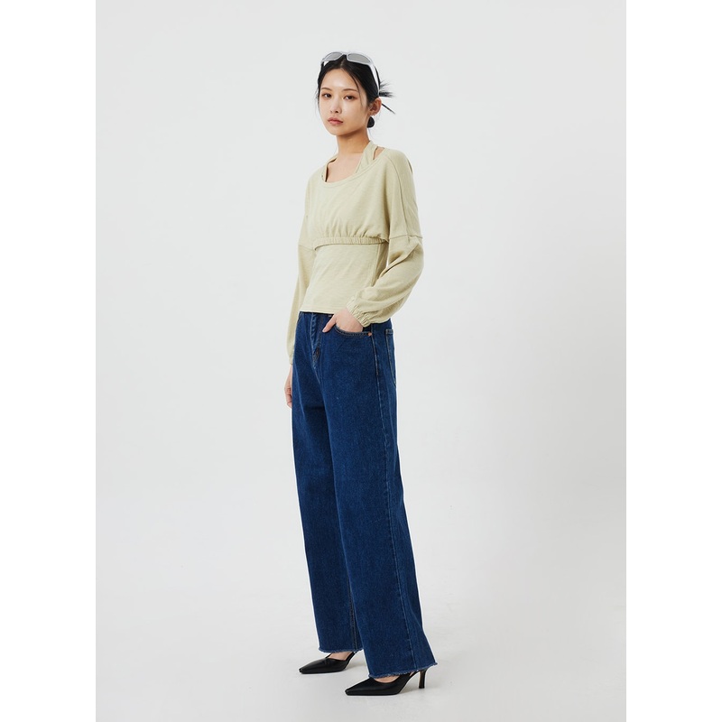 Wide Leg Dark Wash Jeans CF323 Dark blue S