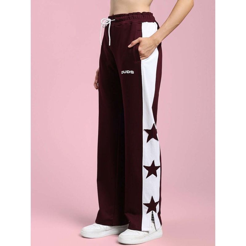 WOMENS BROX STAR RELAXED FIT JOGGERS MAROON-WHITE XS