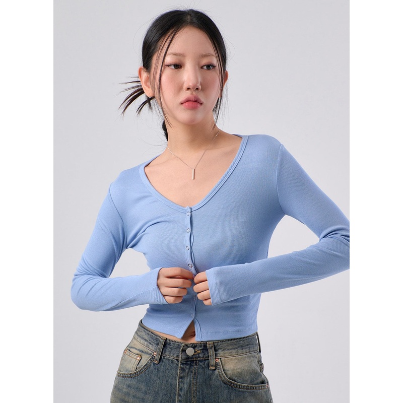 Crop Cardigan with Buttons Purple S