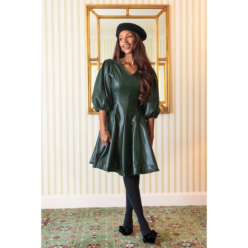 Leah Dress in Green Vegan Leather 00
