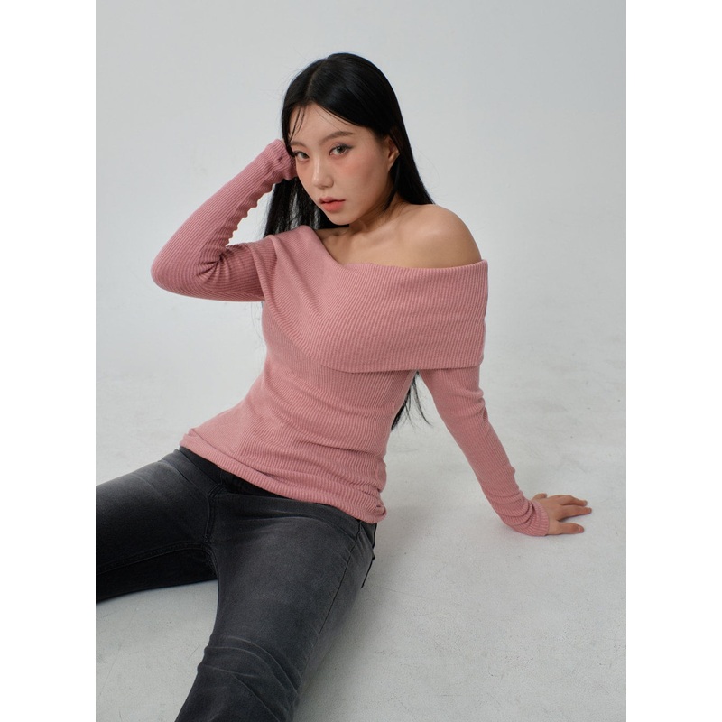 Ribbed Knit Off-Shoulder Top IJ318 White S/M