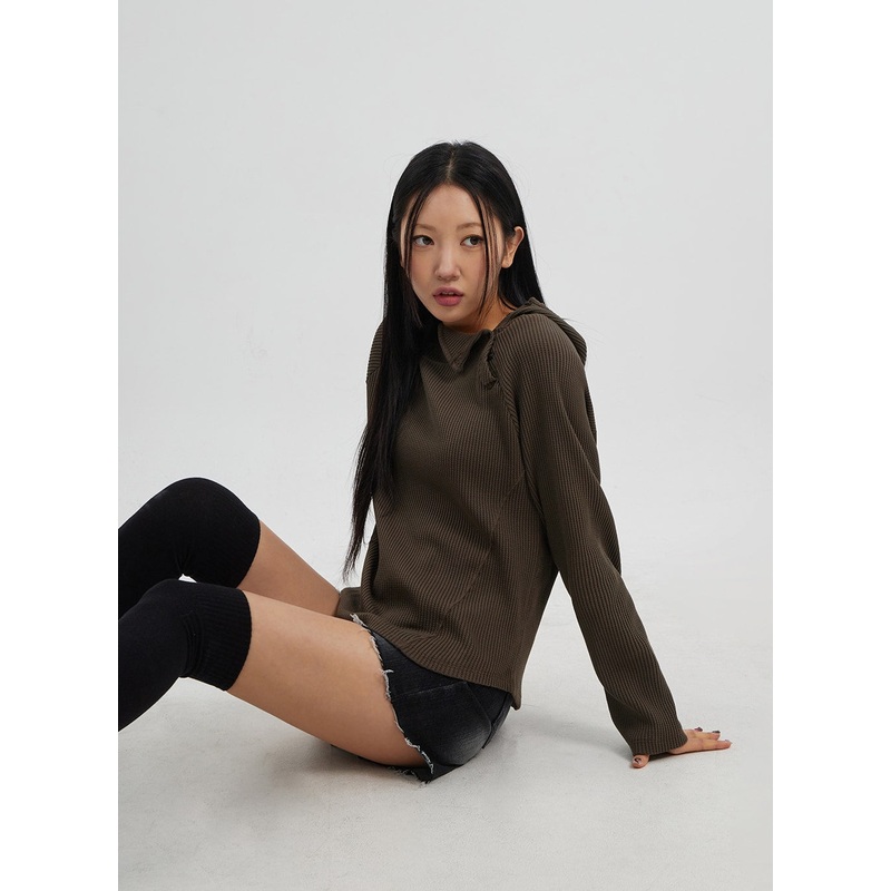 Side Button Detail Knit Hoodie CJ318 Light beige S/M