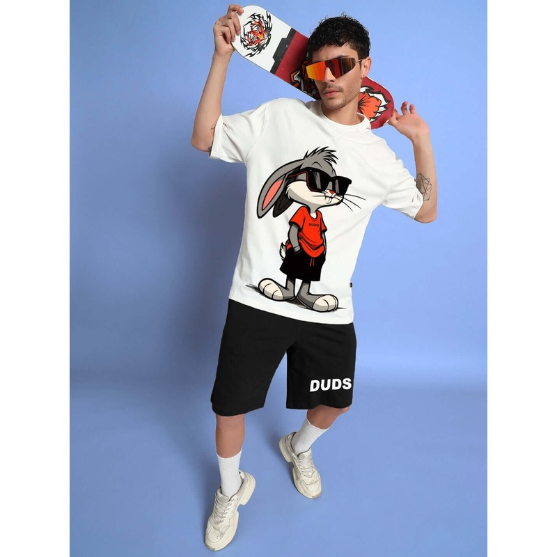 THINK BIG BUNNY TOONS CO-ORD SET OFF WHITE BLACK XS