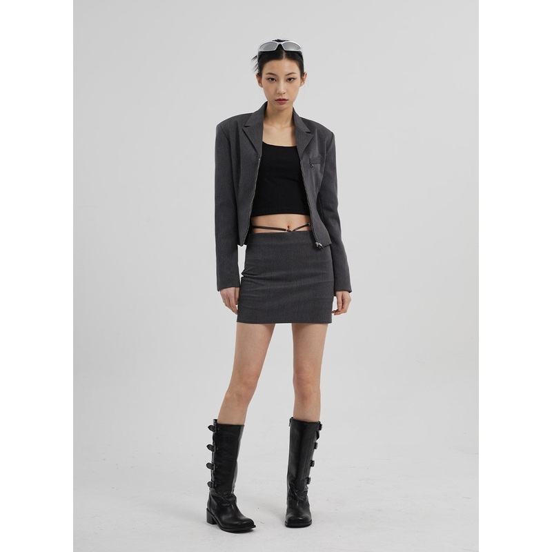 Waist Strap Mini Skirt CF309 Dark gray S