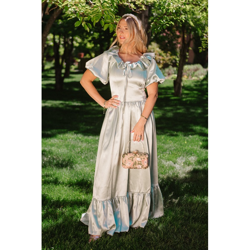 Billie Dress in Sage Satin 00