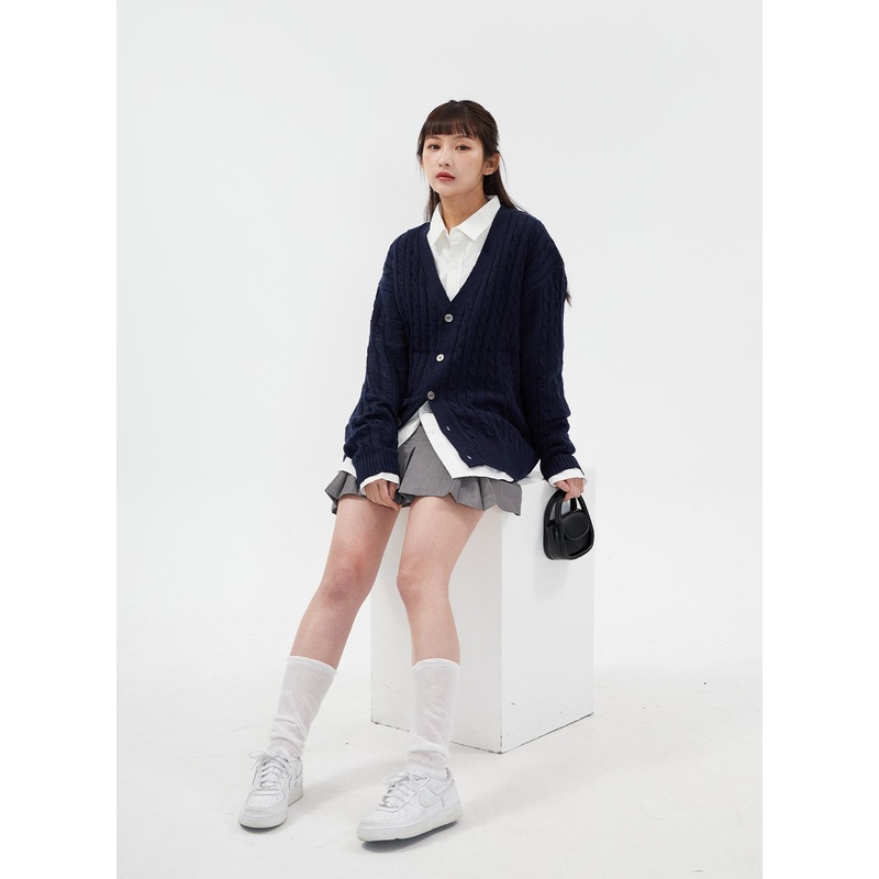 Cable Knit Relaxed Fit Cardigan C7102 Ivory S/M