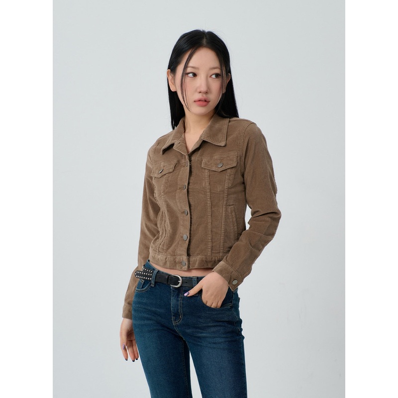 Cotton Blend Button Cropped Jacket CJ303 Dark Beige S