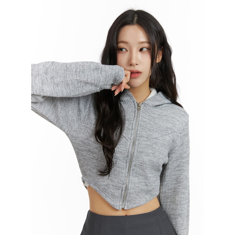 Crop Hooded Zipper Jacket CD02 Gray S/M