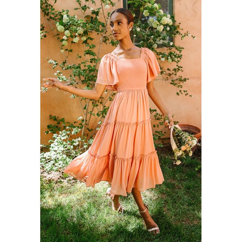 Ellie Dress in Apricot Crush Chiffon XX Small