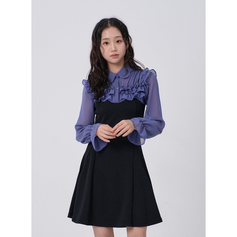 Mini Dress with Frill and Ribbon Detail BD16 Dark beige S/M