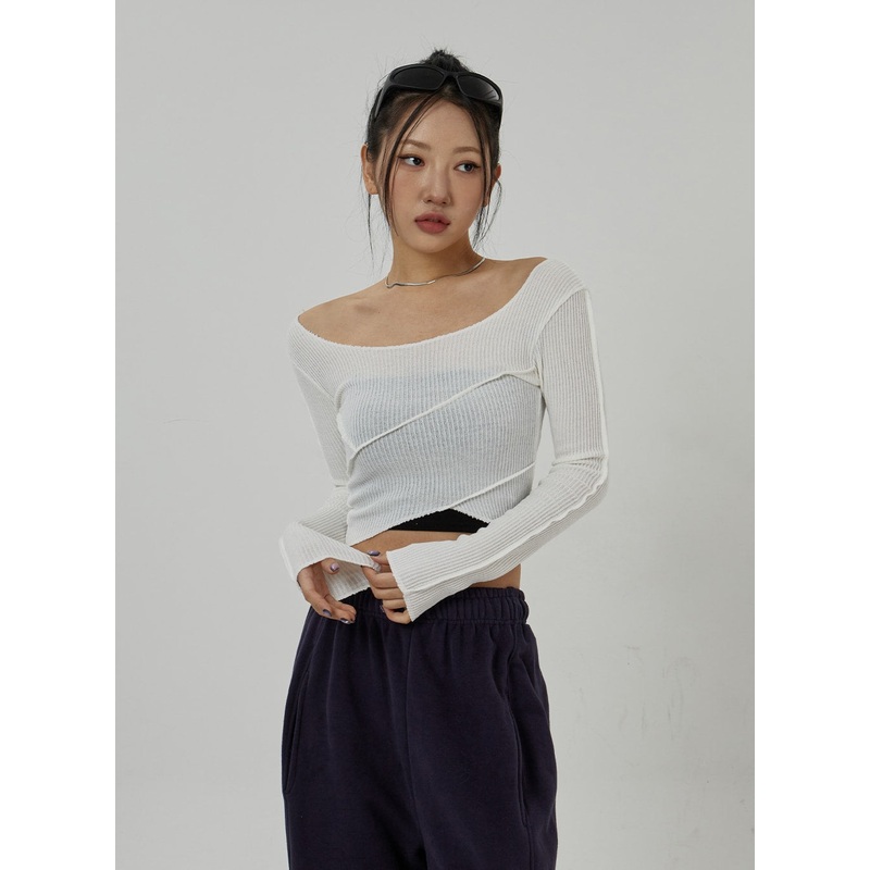 Off-Shoulder Mesh Cropped Top CD20 White S/M
