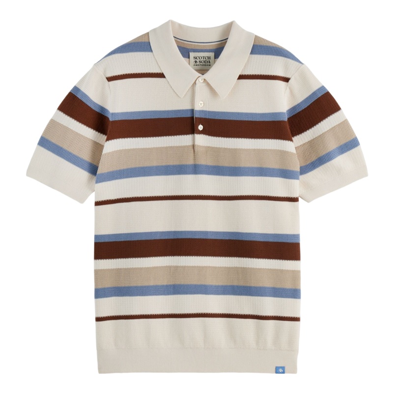 Scotch & Soda Regular Fit Knitted Striped Polo Plaza Taupe Stripe Medium