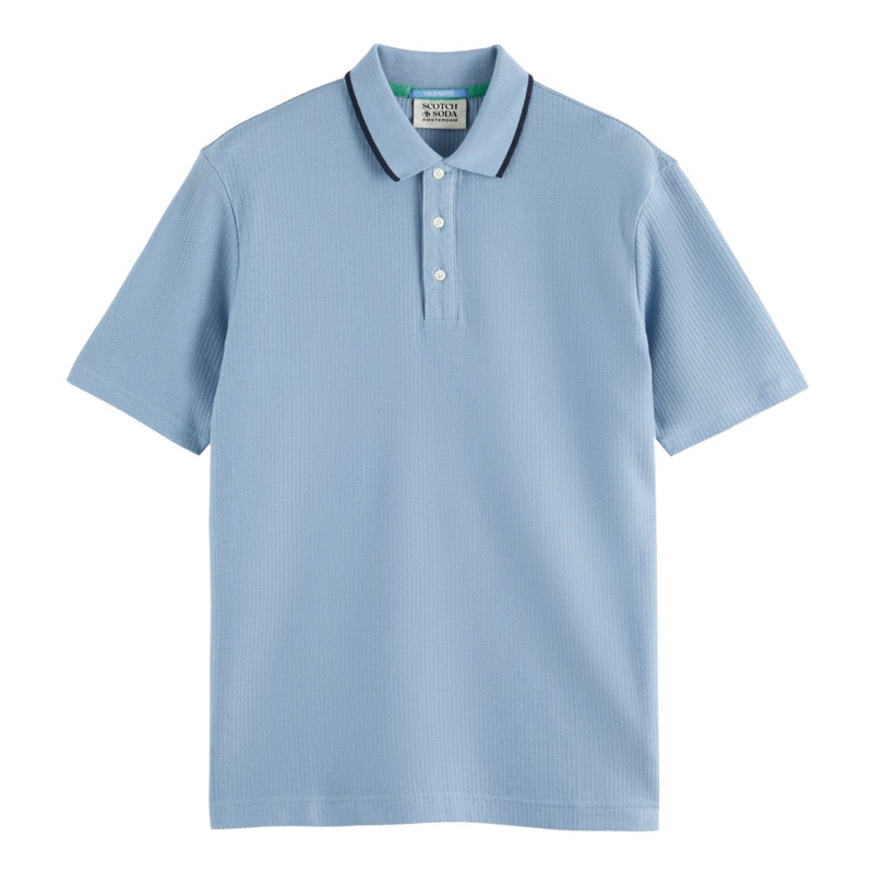 Scotch & Soda Relaxed Fit Structured Polo Faded Denim Medium