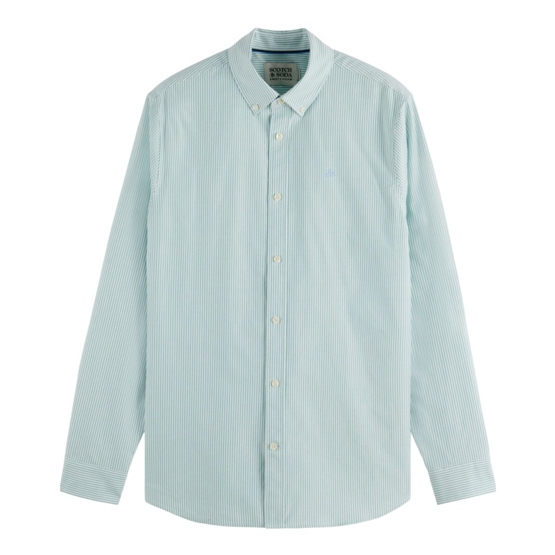 Scotch & Soda Striped Regular Fit Oxford Shirt Agate Green Stripe Medium