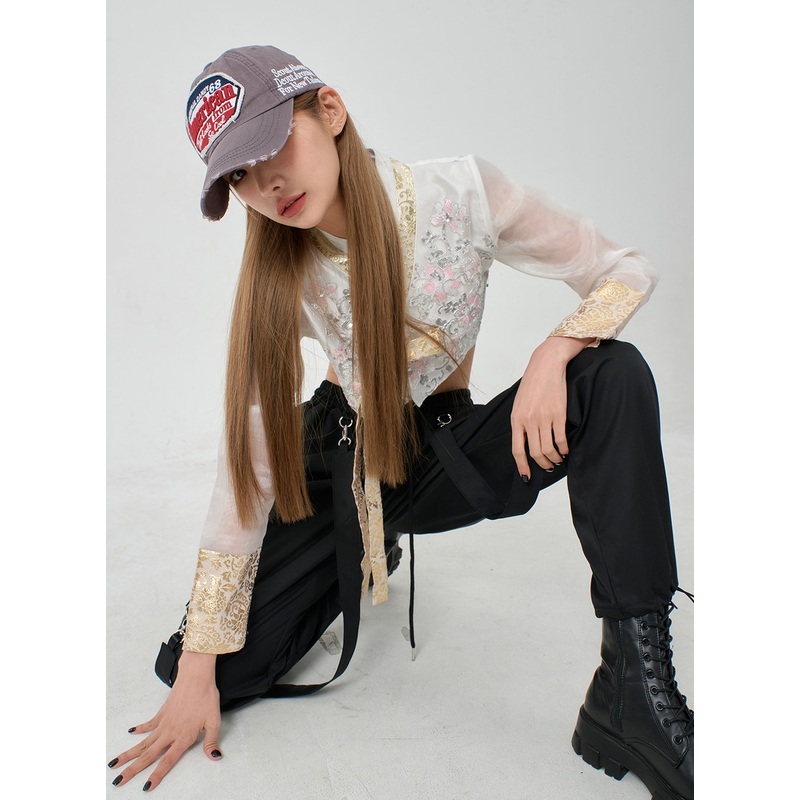 Twin Strap Cargo Parachute Baggy Pants BD23 Light gray S/M