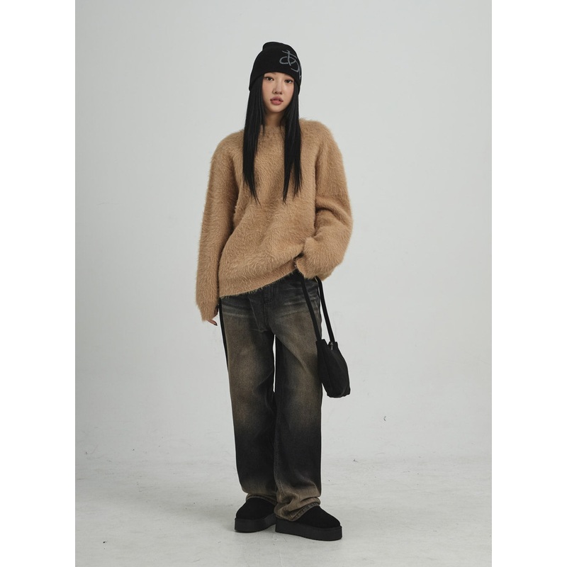 Vintage Washing Wide Leg Jeans CD09 Black S