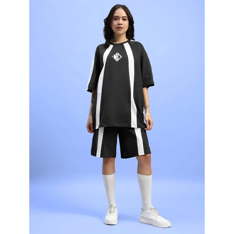 WOMENS WIDELINE SUMMER CO-ORD SET BLACK XS