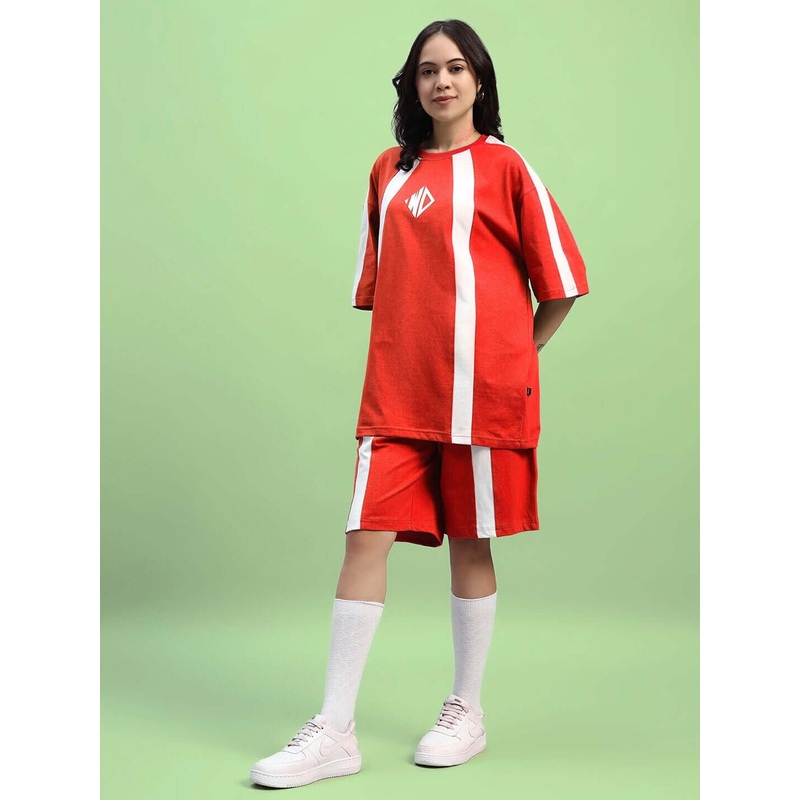 WOMENS WIDELINE SUMMER CO-ORD SET RED XS