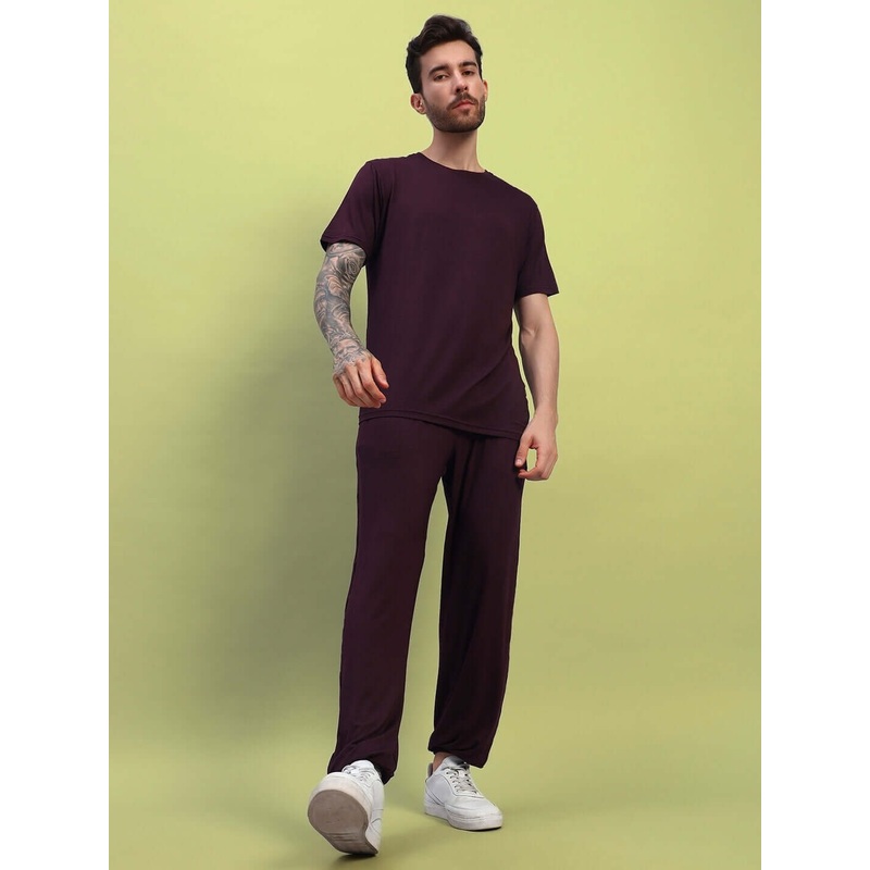 AMBLE SOLID LIGHTWEIGHT CO-ORD SET MAROON XS