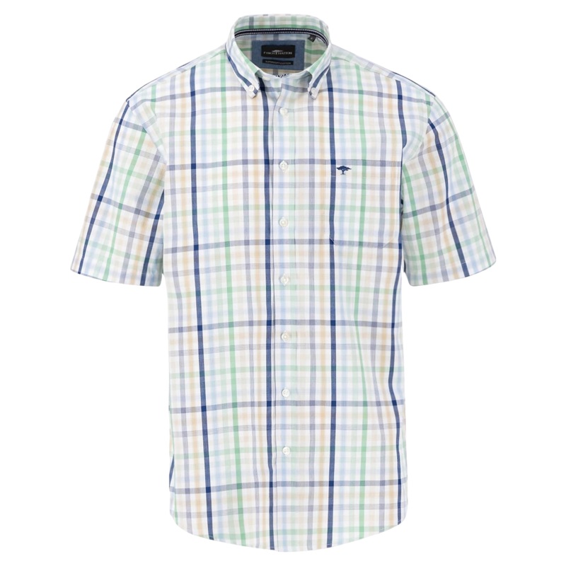 Fynch-Hatton Short Sleeve Check Shirt Turf Green Medium
