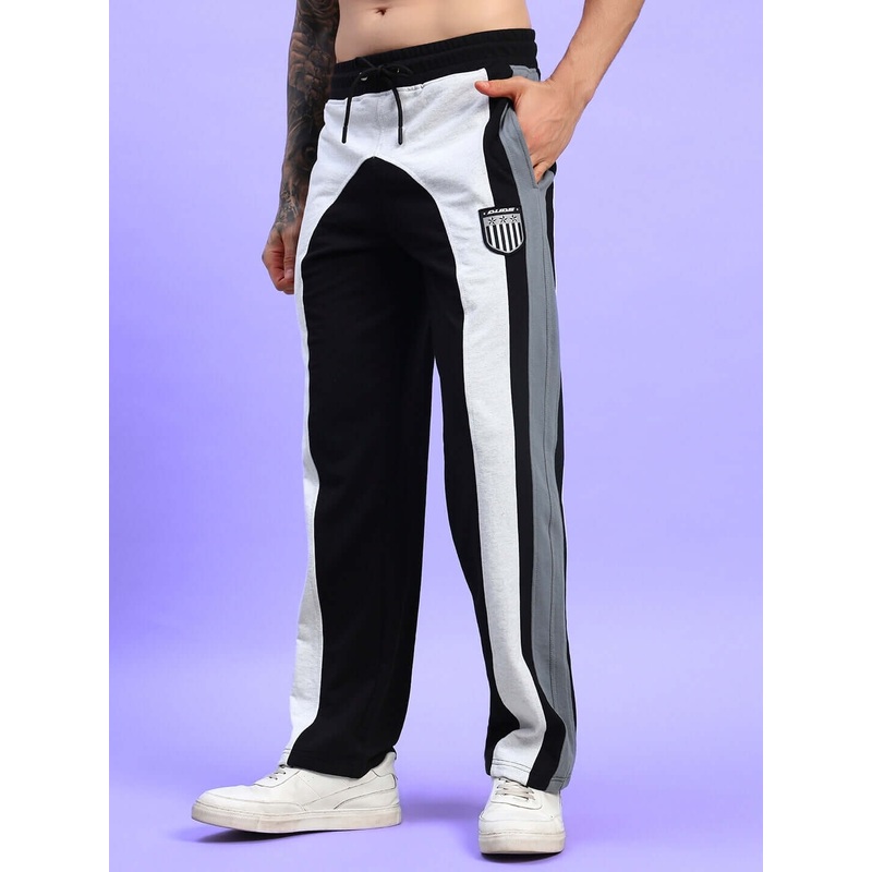 JAMISON COLOR BLOCK RELAXED-FIT JOGGERS BLACK MELANGE-GREY XS
