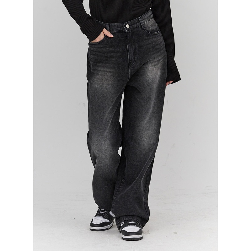 Light Washing Wide Leg Black Jeans CN23 Black S
