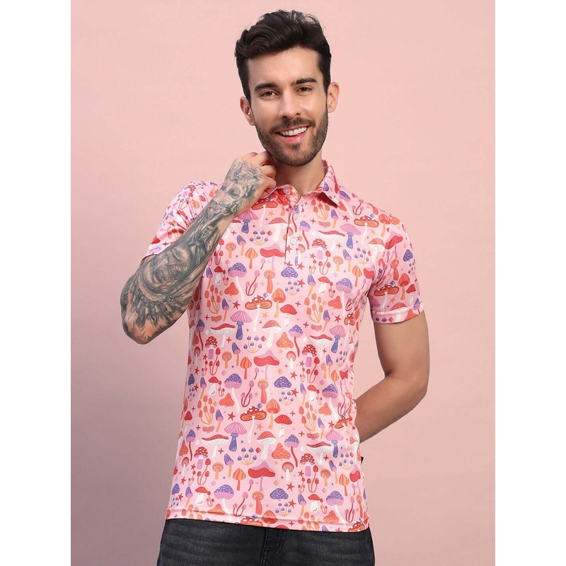 MUSHROOM PRINT REGULAR FIT T-SHIRT PINK-MULTI XS