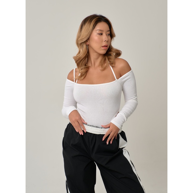 Off-Shoulder Thin Straps Bodysuit IN22 White S/M