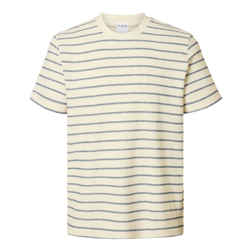 Selected Jango Stripe Short Sleeve O-Neck T-Shirt Ocean/Egret Small