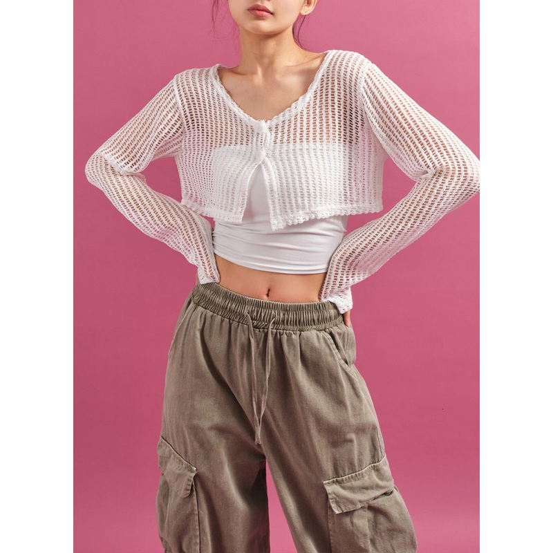 Sheer Mesh Crop Cardigan CY17 Black S/M