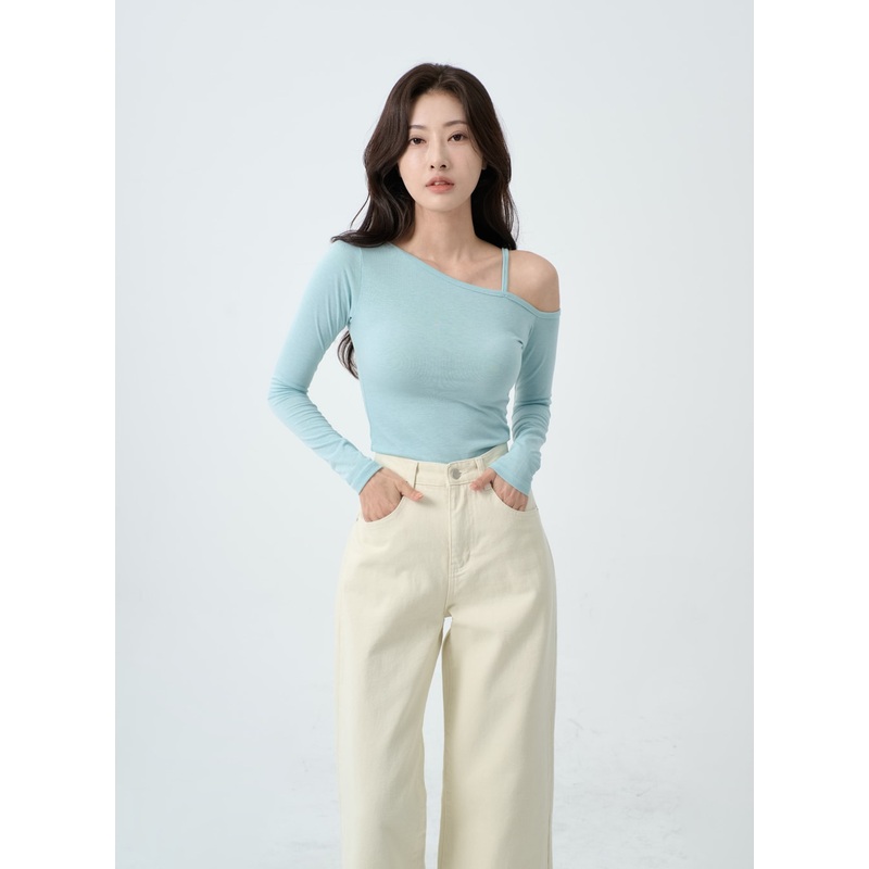 Unbalance Thin Strap Off-Shoulder T-Shirt IO24 White S