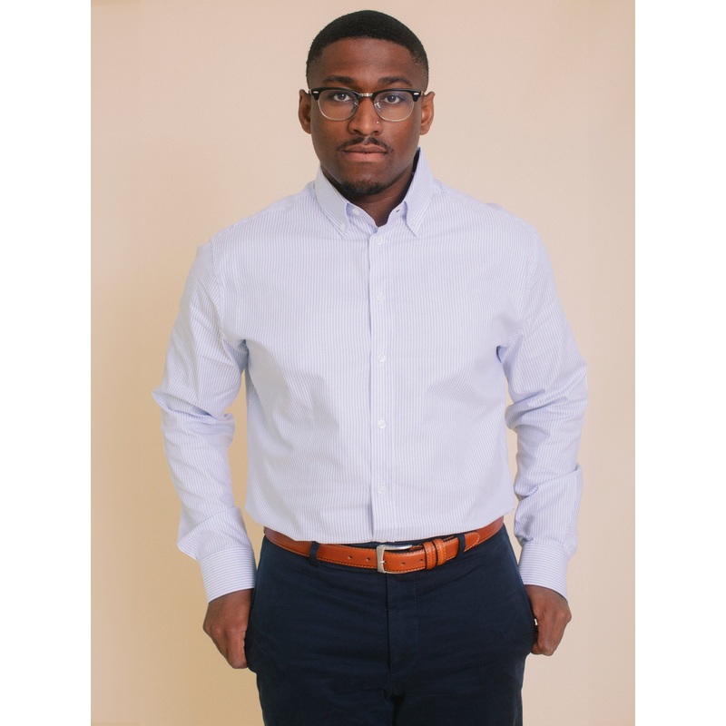 William David Southwold Long Sleeve Stripe Shirt Blue Stripe Small