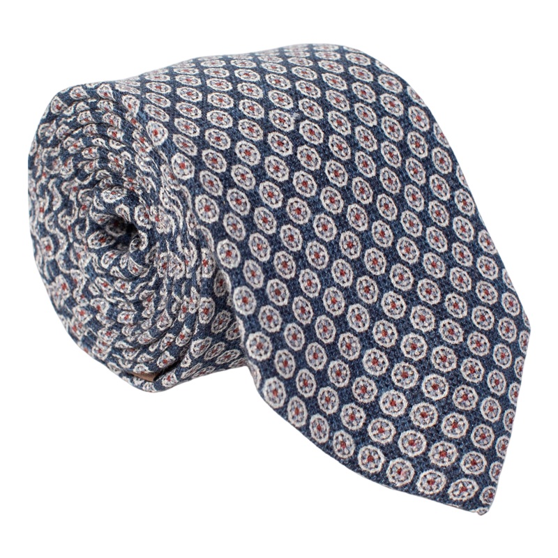 William David Textured Small Medallion Printed Tie Navy One Size