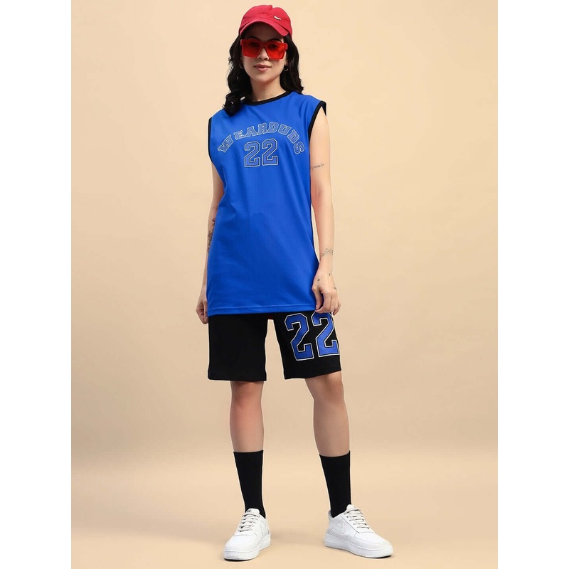 WOMENS AMIGA GYM CO-ORD SET BLUE BLACK XS