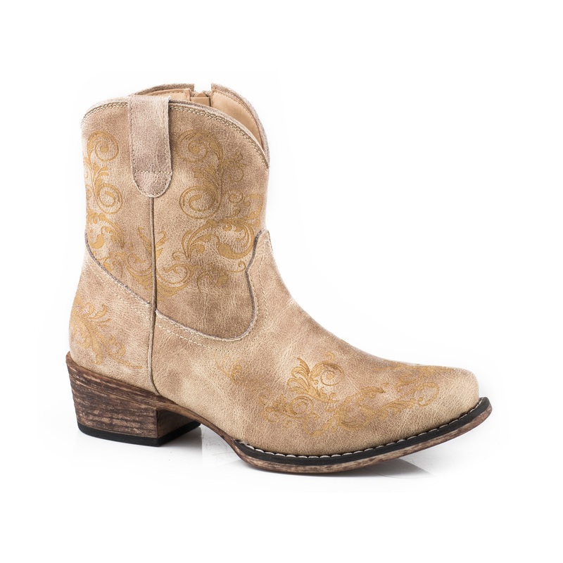 Womens Vintage Beige Faux Leather Laser Shorty Boot 5 R