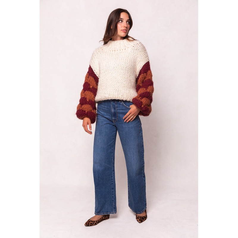 Aimee Sweater in Orange & Cream XX Small