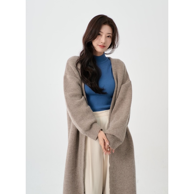 Angora V-Neck No Button Long Cardigan IO12 Light beige S