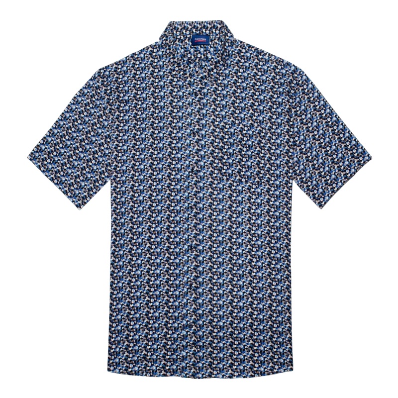 Espionage Abstract Print Short Sleeve Shirt Blue 2 X-Large