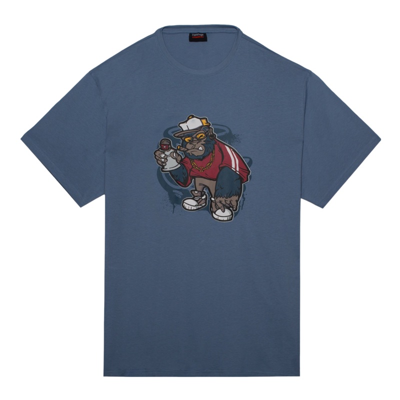Espionage Monkey Print T-Shirt Mid Blue 2 X-Large